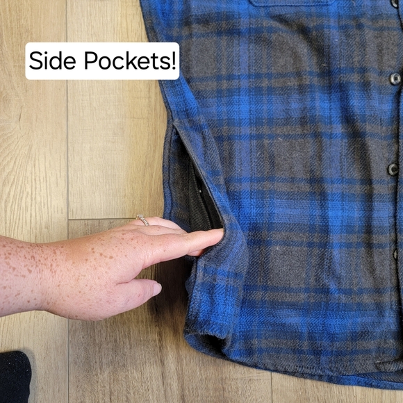 Orvis Big Bear Brushed Flannel Men's XL Electric Blue Gray Plaid Shacket Unisex - Picture 5 of 8